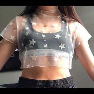 cropped star mesh top